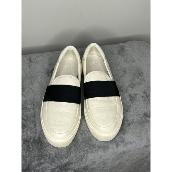 UGG Chayze Leather Platform Slip-on sneakers women’s size 7 white with black - Picture 1 of 5
